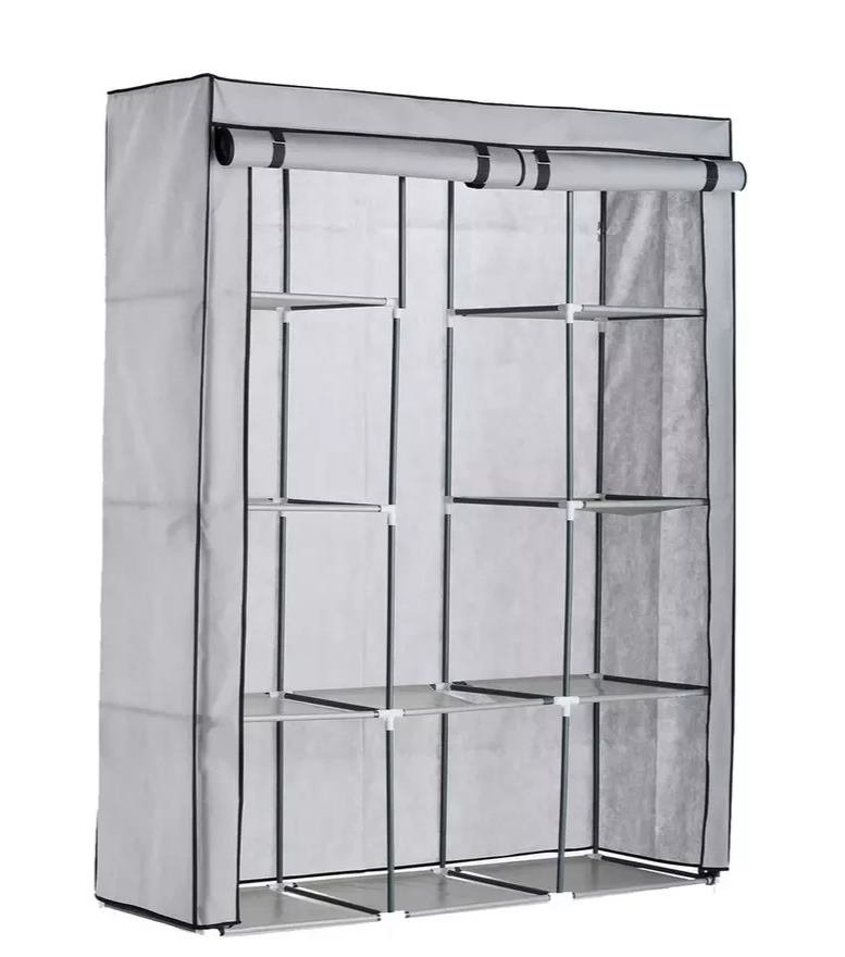 Home Double Modular Fabric Wardrobe Grey and Black | Portable Clothes Storage Ca