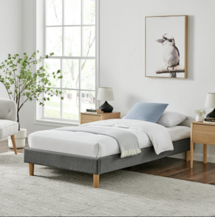 Home Home Arthur Platform Single Bed Frame Dark Grey | Upholstered Single Bed Be