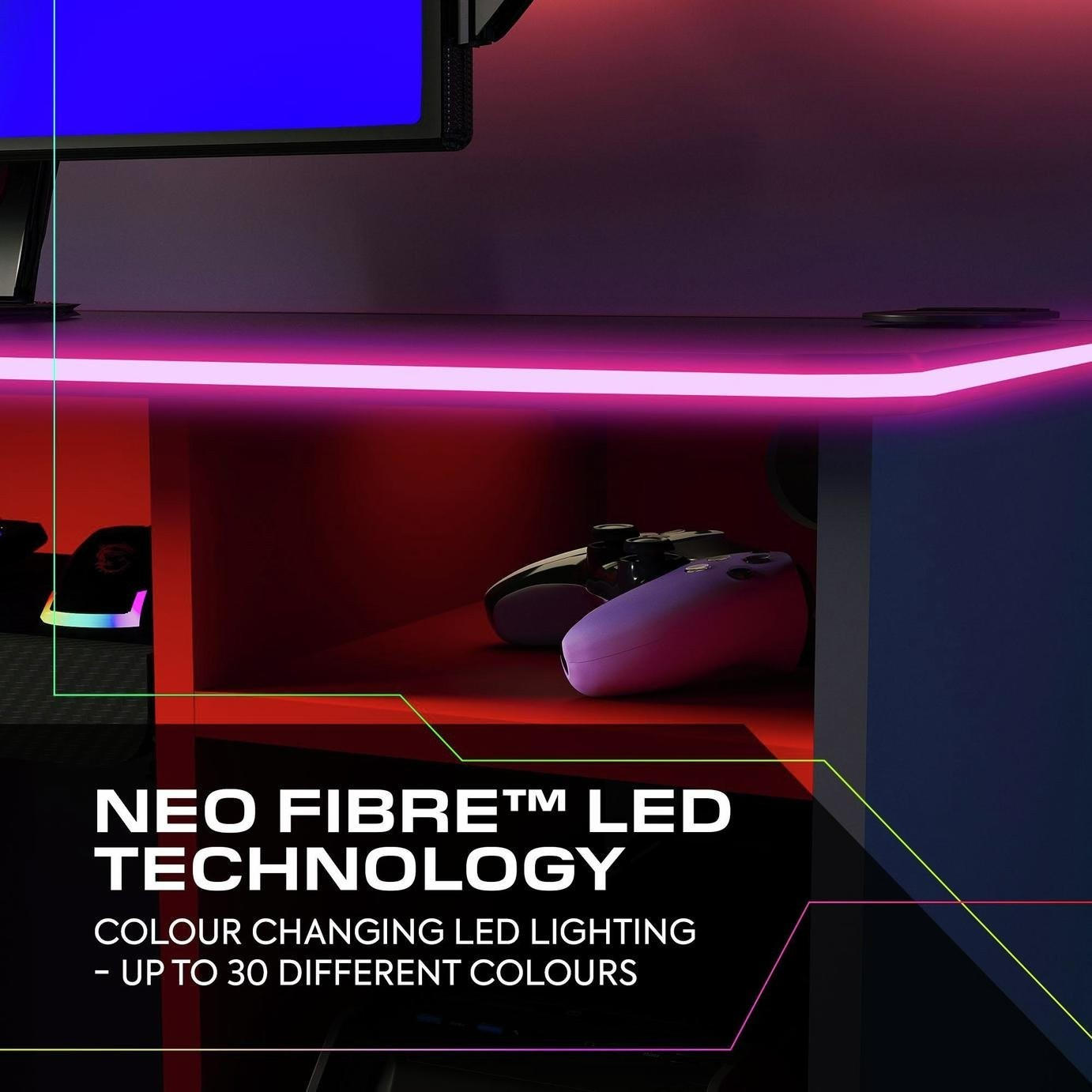 X Rocker Carbon-Tek Adapt LED Gaming Desk - Grey | Ergonomic Workspace Setup RGB