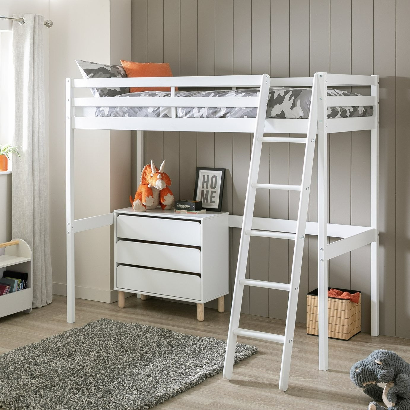 Kaycie High Sleeper Bed Single Bed Frame - White | Space Saving Design