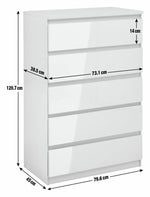 Jenson Gloss 5 Drawer Chest - White | Sleek Storage Solution