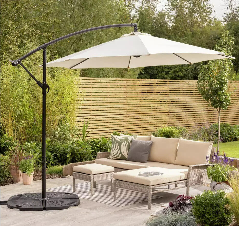 Home 3m Overhanging Garden Parasol - Cream | Outdoor Patio Sun Shade Parasol