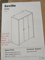 Home Seville 3 Door Wardrobe - Grey Oak Effect ( B Grade 1088.)
