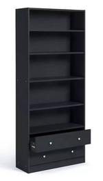 Maine 5 Shelf Bookcase With 2 Drawers Storage Unit Display Cabinet - Black Oak
