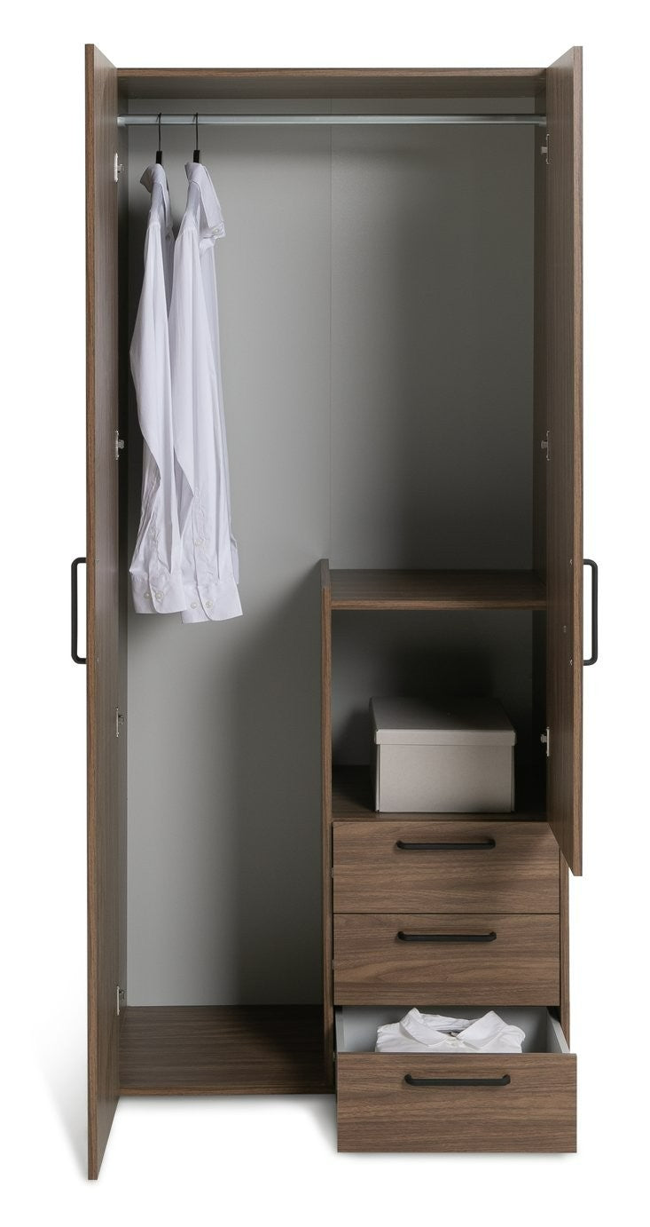 Oldham 2 Door 3 Drawer Wardrobe - Walnut | Simple and smart storage solution