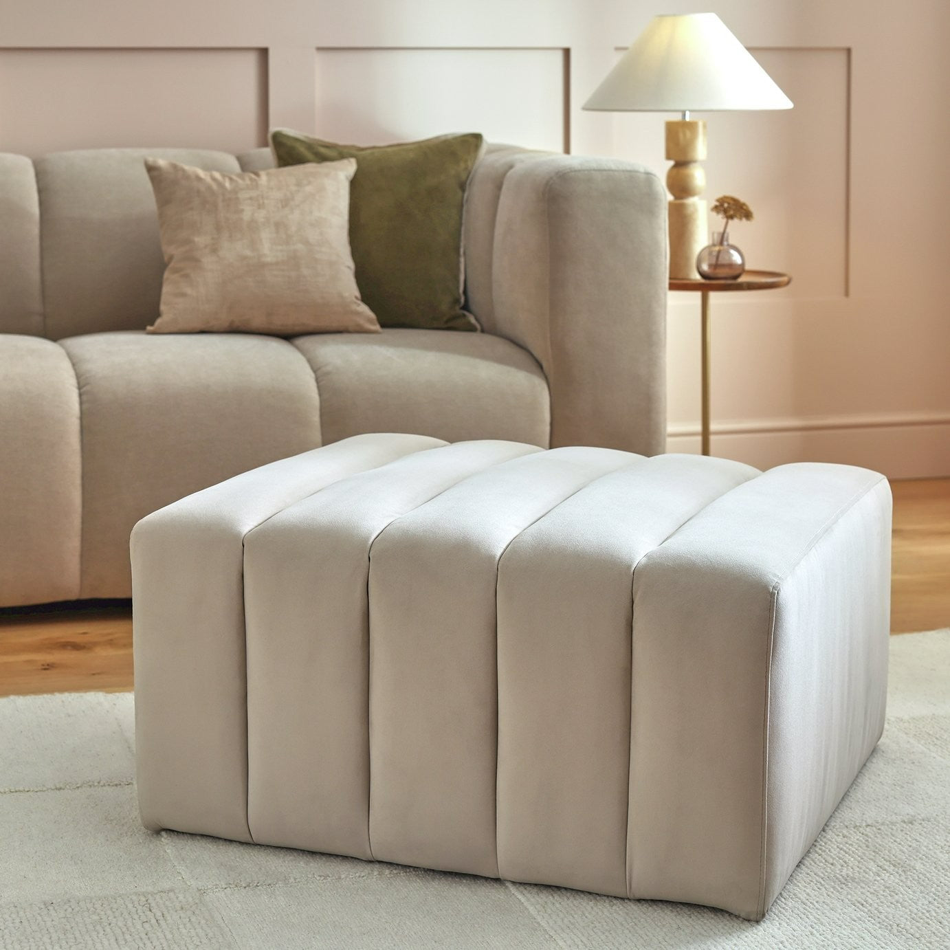 Home Letti Velvet Footstool - Latte | Soft Upholstered Comfort
