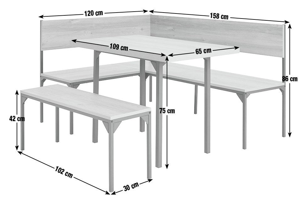 Loft Living Dining Table & 2 Benches | Loft style dining set