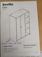 Home Seville 2 Dr Open Shelf Wardrobe -Grey Oak Effect (B Grade 1122.)