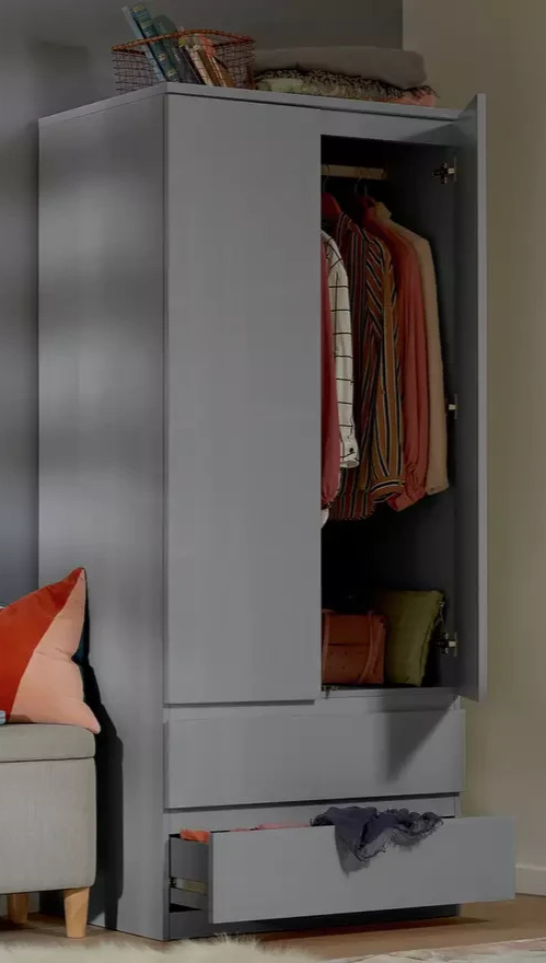 Jenson 2 Door 2 Drawer Wardrobe - Gloss Grey (B GRADE)