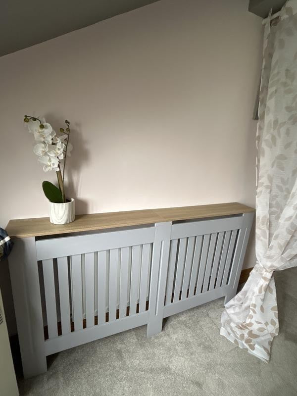 GFW Longslow Large Radiator Cover Grey & Oak | Home Heating Cover Cabinet 