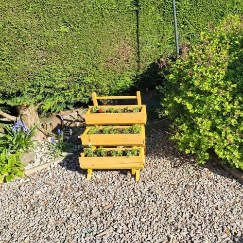 McGregor Stepped Timber Garden Planter | Wooden Outdoor Plant Stand Planter