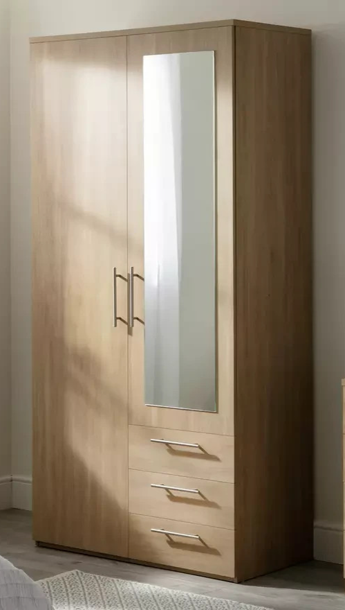 Brisbane 2 Door 3 Drawer Mirror Wardrobe - Oak (B BGRADE-1071)
