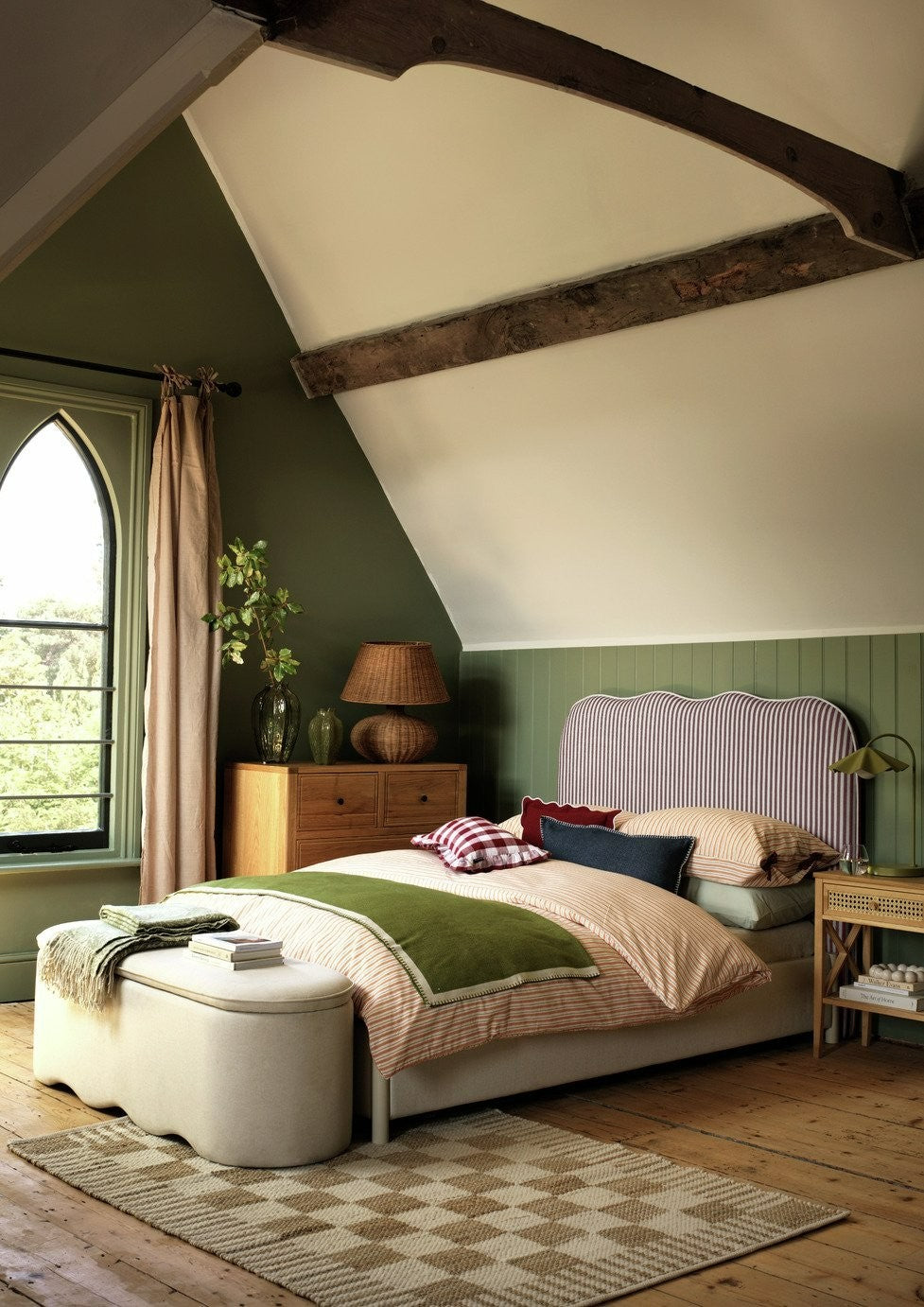 Onda Linen Double Headboard - Stripe Plum | Soft Bed Backboard