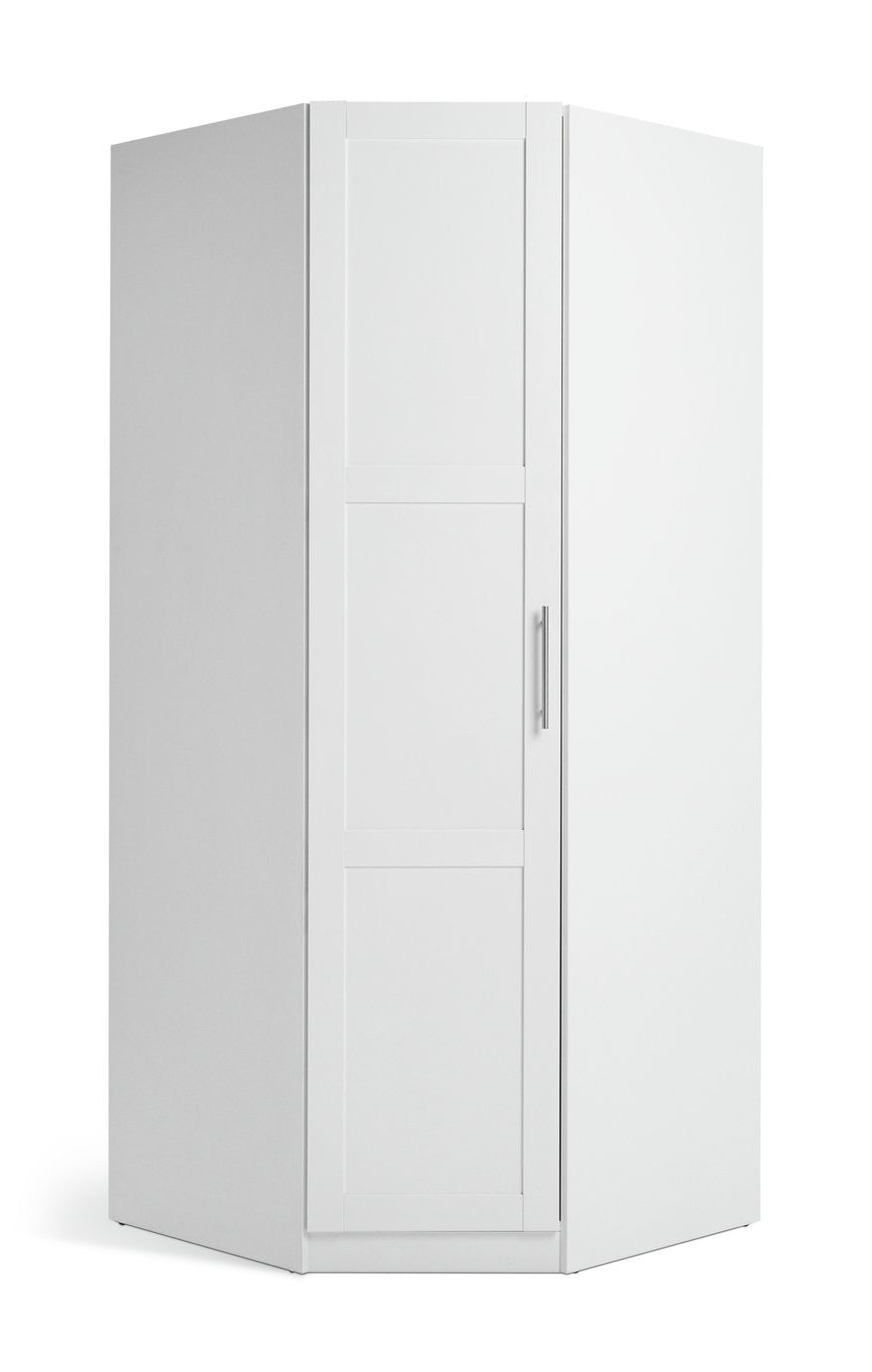 Munich Panelled Corner 1 Door Wardrobe - White | Space Saving Design