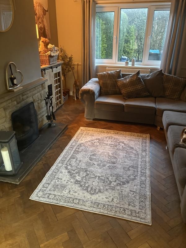 Vintage Effect Neutral Rug 120x170cm | Modern Living Room Floor Rug Carpet