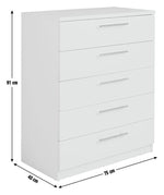 Home Brisbane 5 Drawer Chest White | Modern Storage Cabinet Dresser Furniture