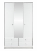 Home Malibu 3 Door 4 Drawer Mirror Wardrobe - White | wardrobe with mirror