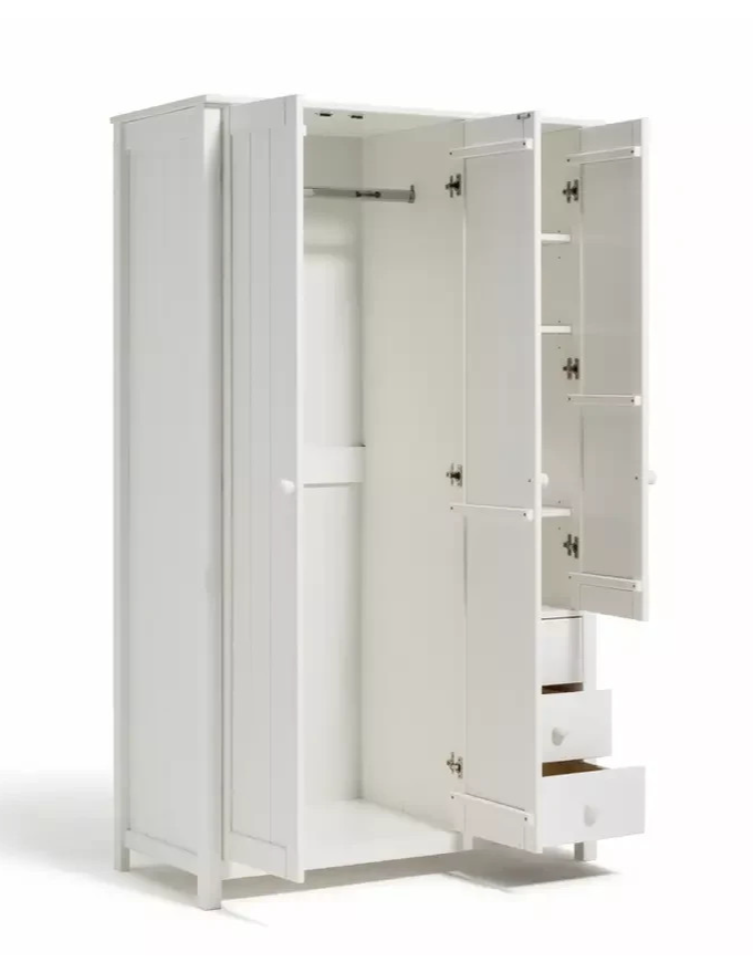 Home Scandinavia 3 Door 3 Drawer Wardrobe White | Large Bedroom Storage Unit