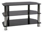 Matrix Glass Corner TV Unit - Black & Chrome | Living Room Storage Stand for TV