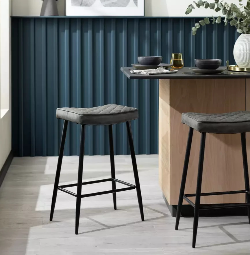 Kysen Faux Leather Counter Bar Stool Charcoal | Kitchen Breakfast Bar Chair Furn