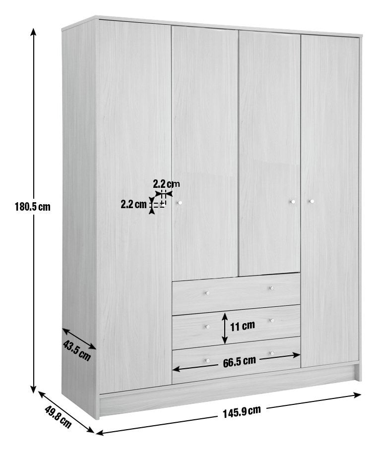Home Malibu 4 Door 3 Drawer Wardrobe - Black Oak Effect (B Grade)