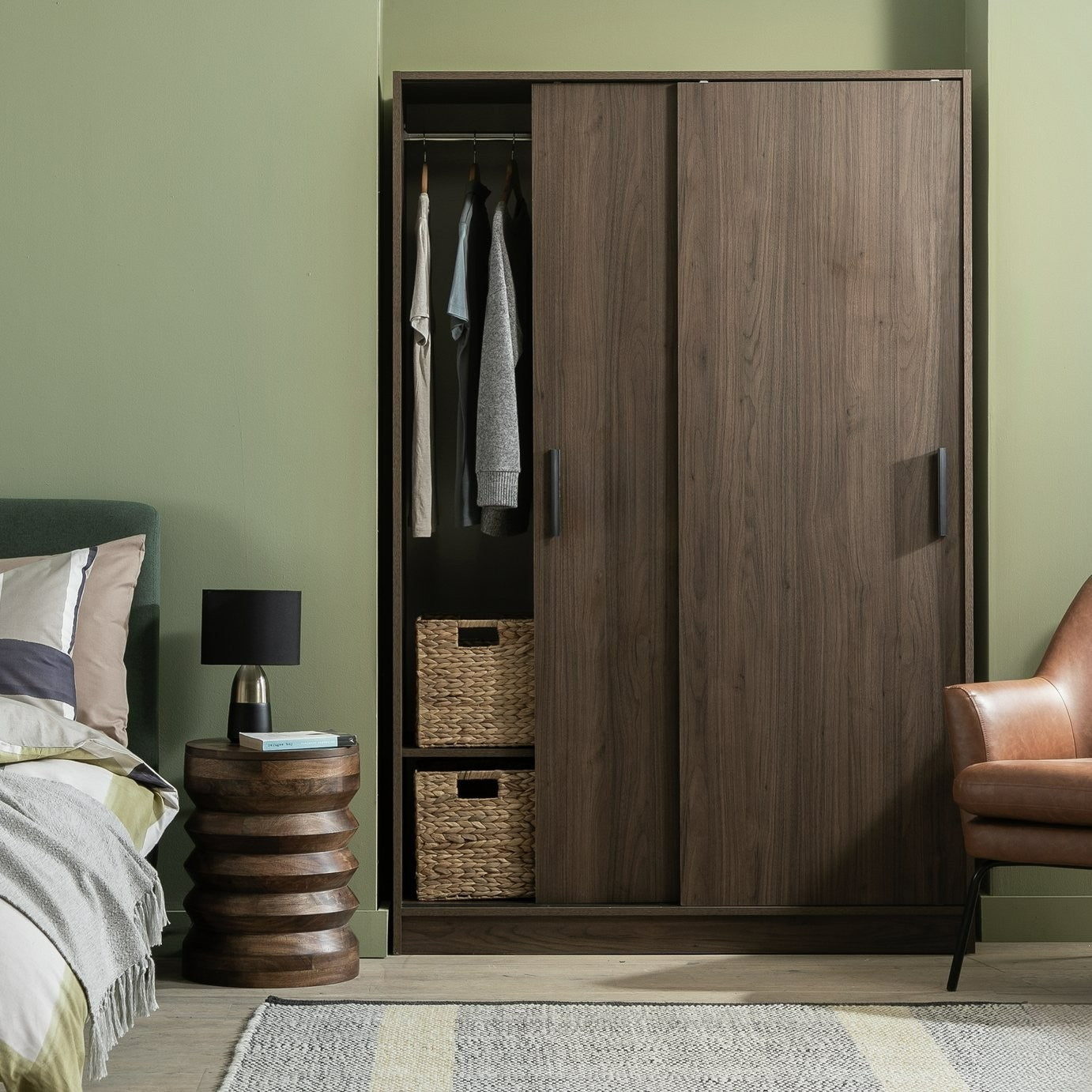 Home Nova 2 Door Sliding Wardrobe - Walnut | 2 door sliding wardrobe