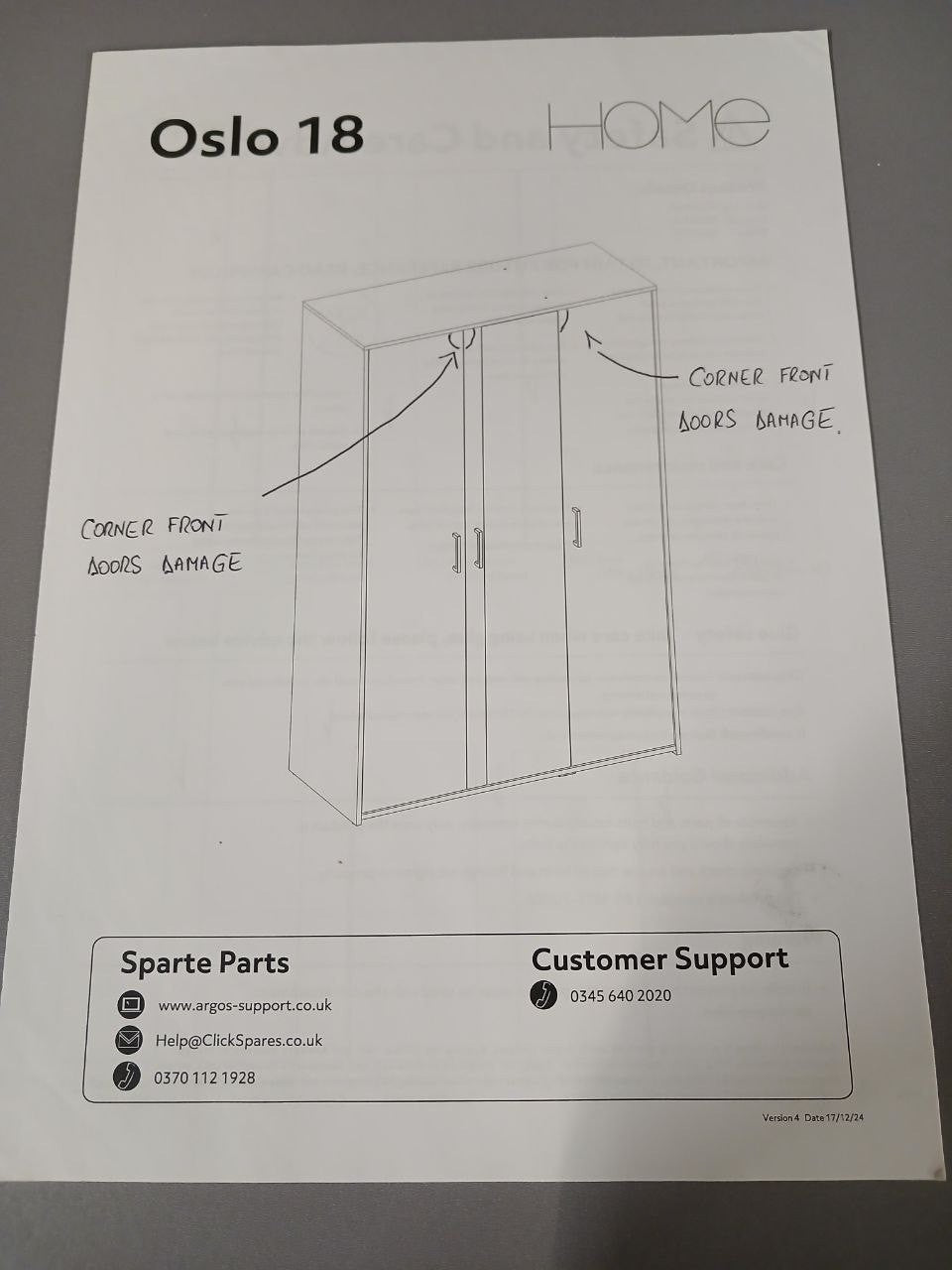 Home Oslo 3 Door Mirror Wardrobe - White (B GRADE 1073.)