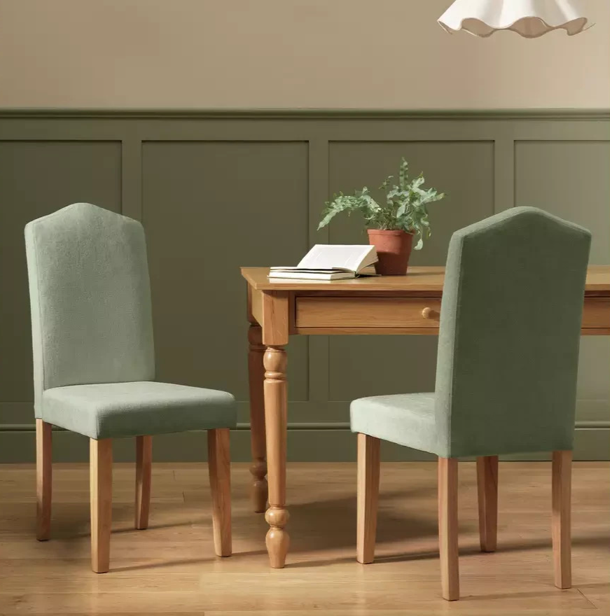 Home Midback Pair of Fabric Dining Chairs Green | Modern Kitchen Dining Seating 