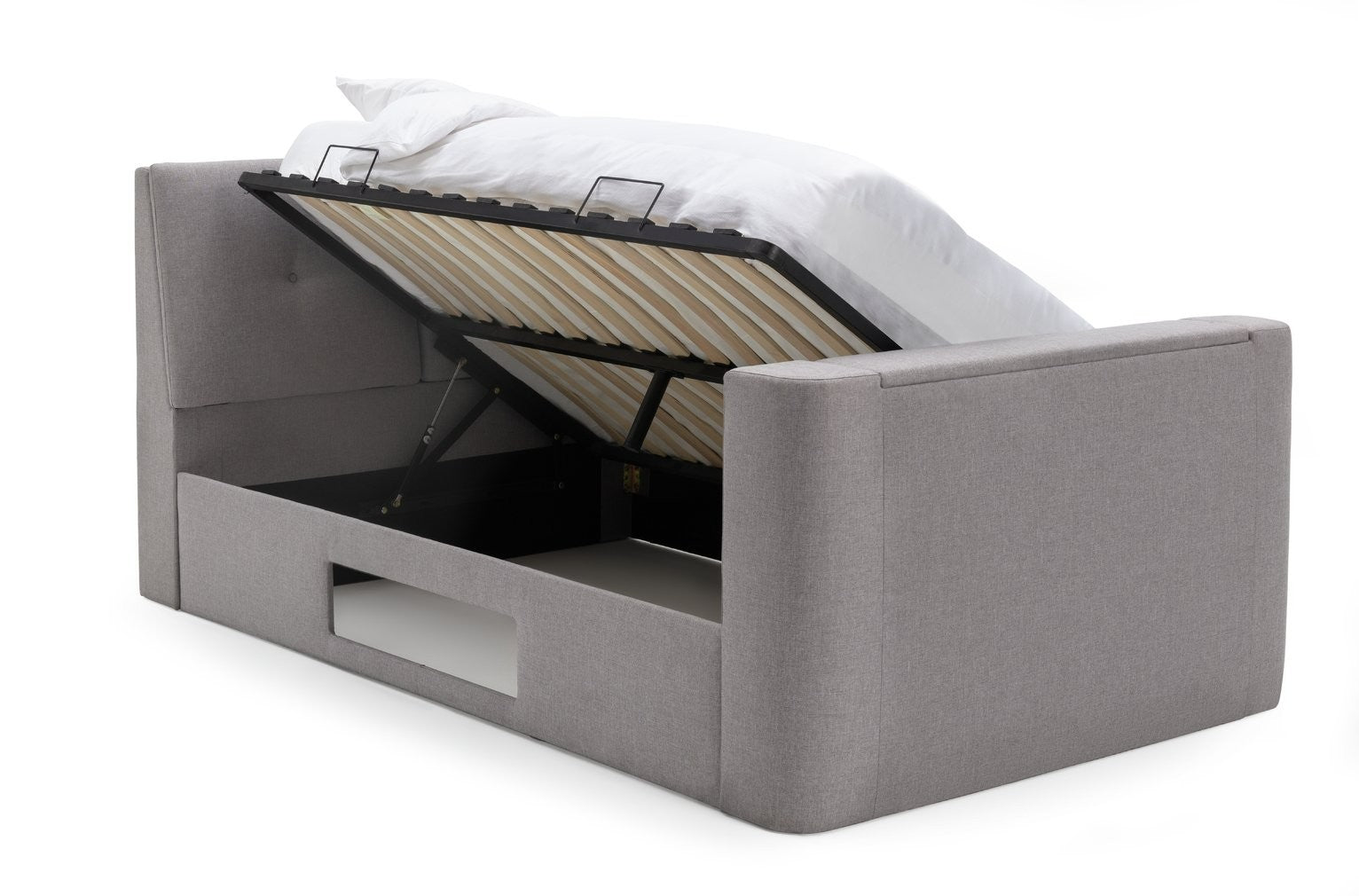 Home Jakob Kingsize TV Ottoman Bed Frame - Grey | High End Bedroom Comfort