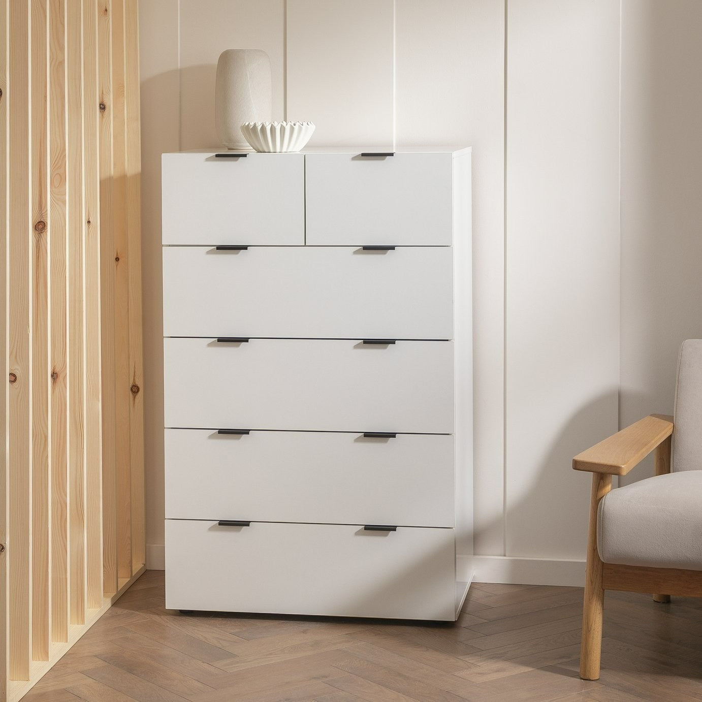 Home Zeke 6 Drawer Tallboy - White | Vertical Storage Space