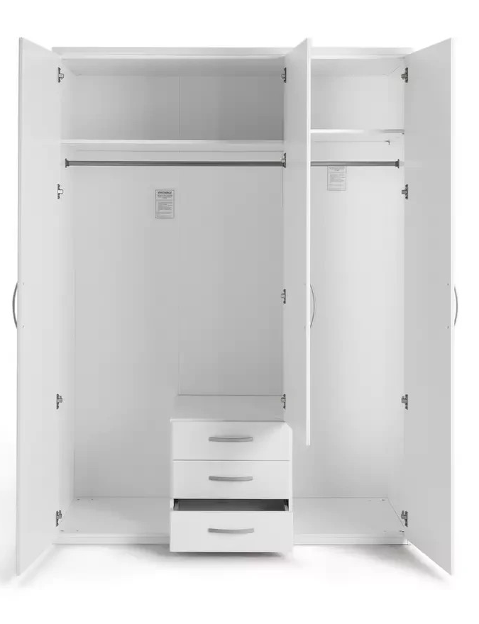 Hallingford 3 Door 3 Drawer Wardrobe-White Gloss (B GRADE)