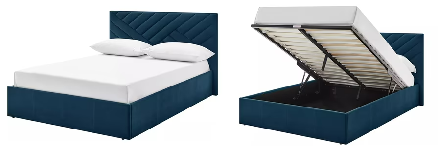 Luca Small Double End Lift Ottoman Bed - Navy | Glam bedframe