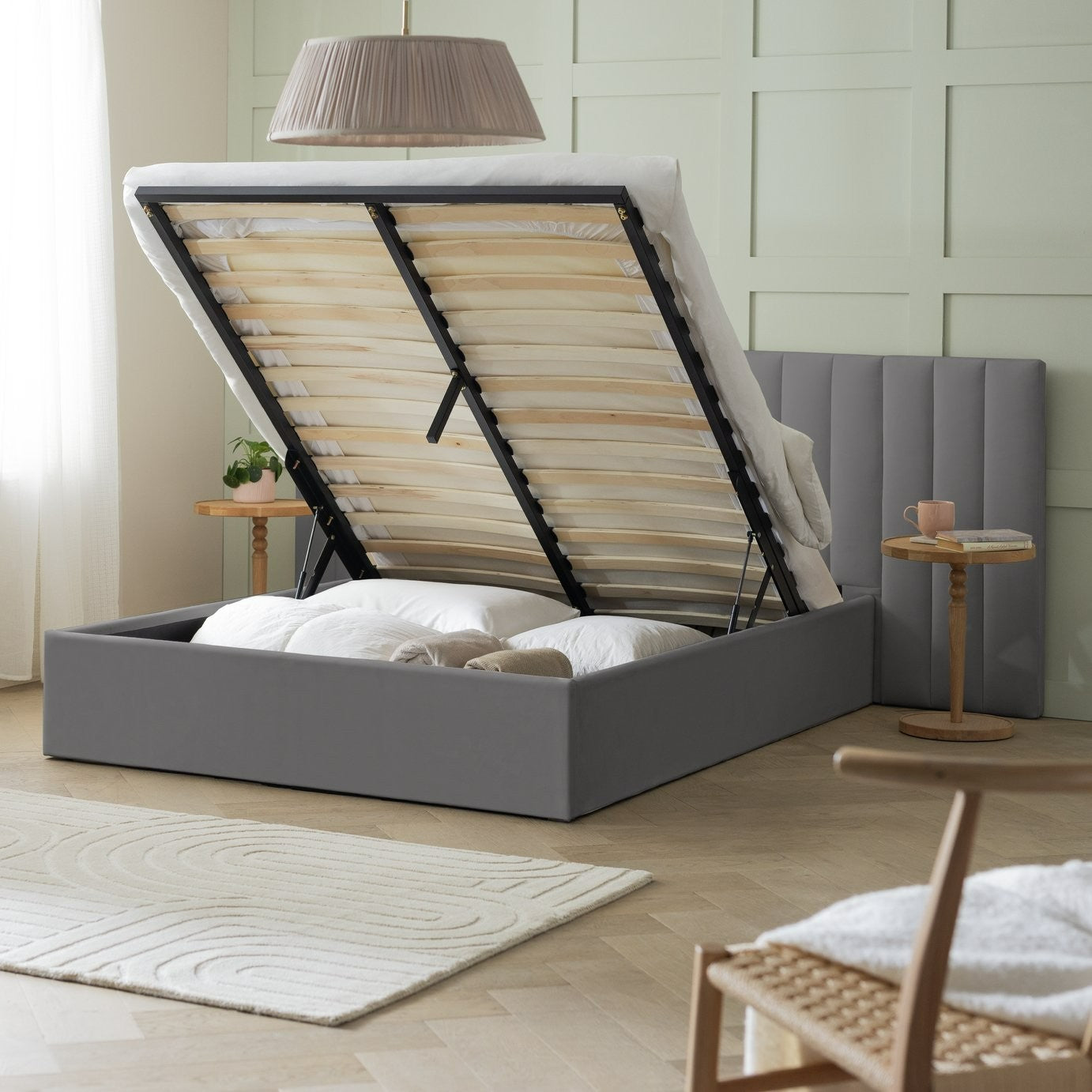 Pandora Hotel Double End Lift Ottoman Bed - Grey | Cozy Bedroom Atmosphere