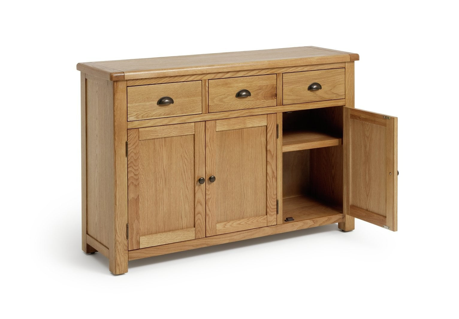 Home Kent 3 Door 3 Drawer Oak Sideboard - Natural | Elegant Living Storage