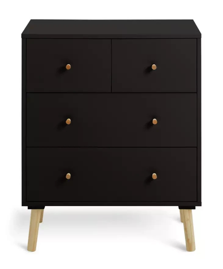 Otto 4 Drawer Chest Black | Bedroom Storage Chest of Drawers Furniture