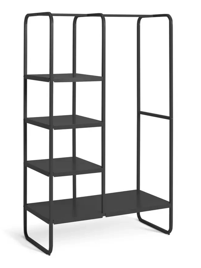 Lorelei Clothes Rail with Shelves Black | Open Wardrobe Storage Rack Furniture