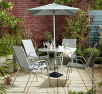 Home Sicily 4 Seater Metal Patio Set - Grey | Outdoor Garden Dining Table Chairs