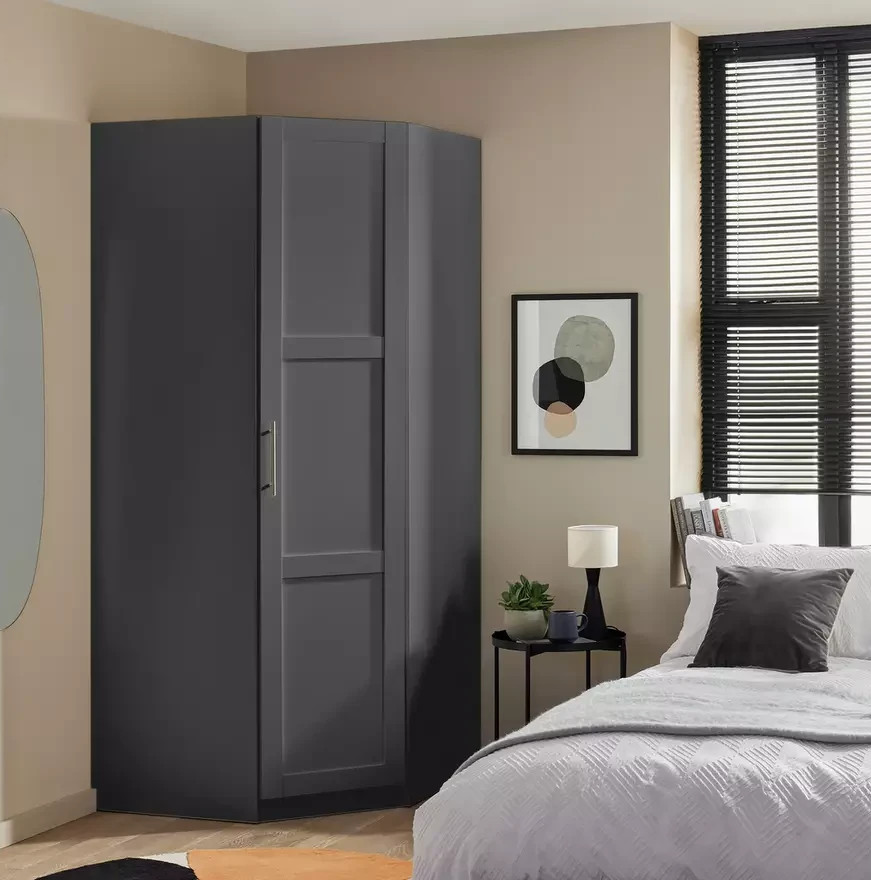 Munich Panelled Corner 1 Door Wardrobe Anthracite | Space Saving Bedroom Storage