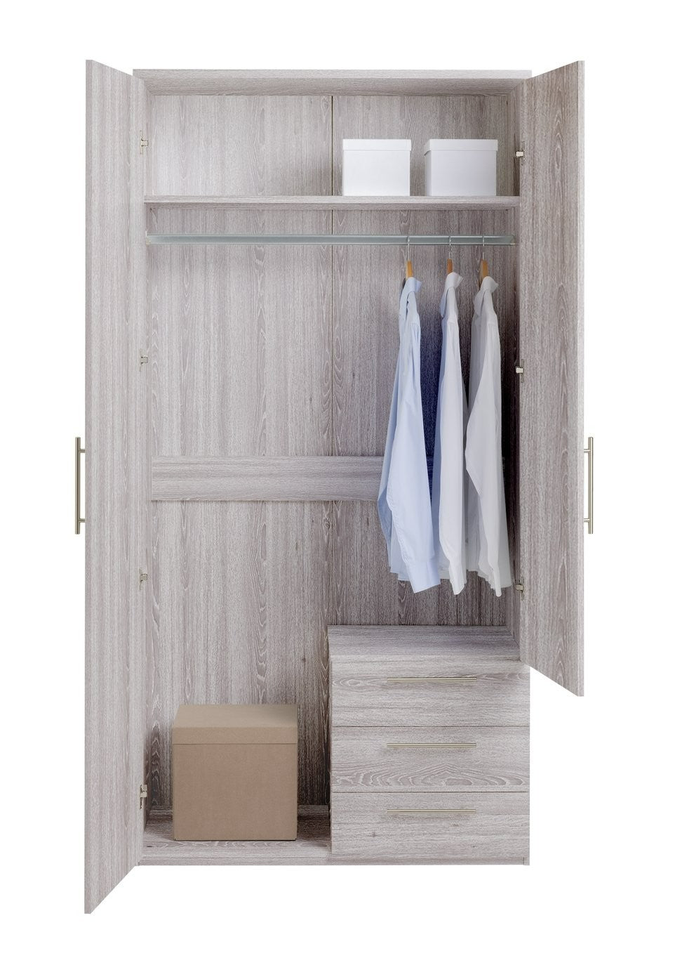 Home Brisbane 2 Door3 Drawer Mirror Wardrobe – GreyOak | Modern Bedroom Storage