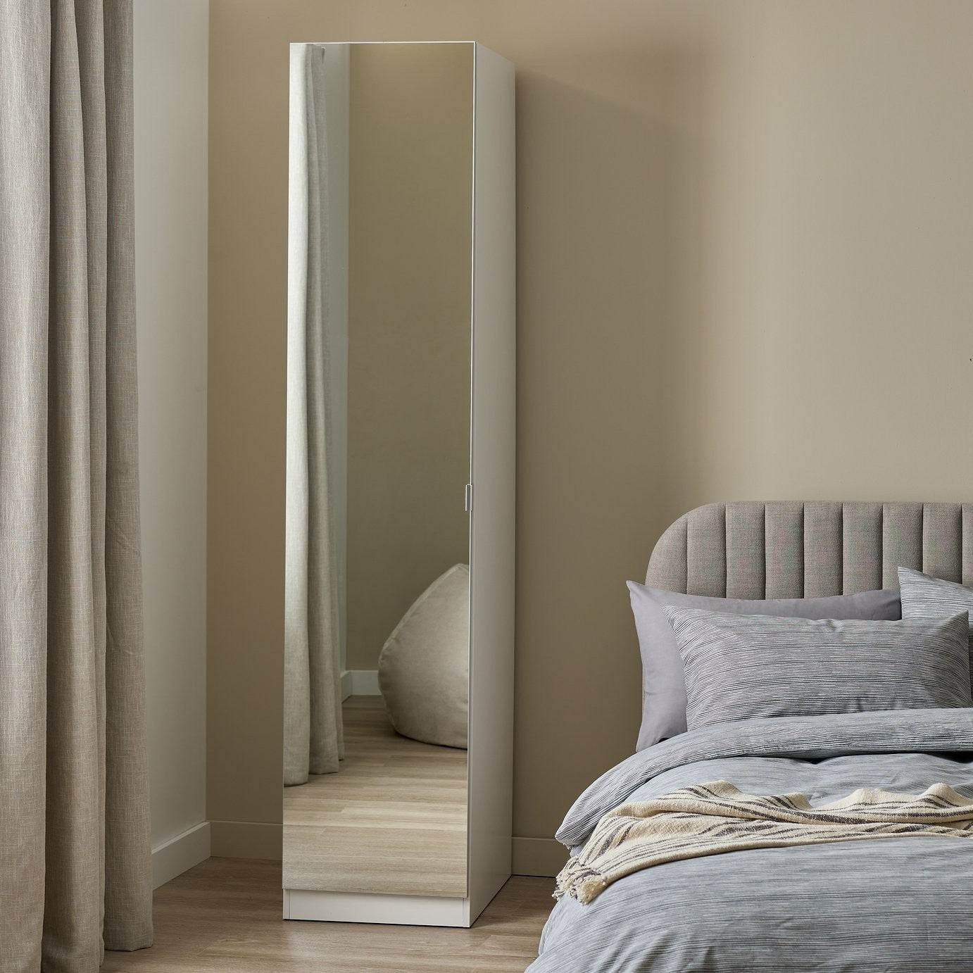 Munich 1 Door Mirror Wardrobe - White | Slim White Mirrored Closet