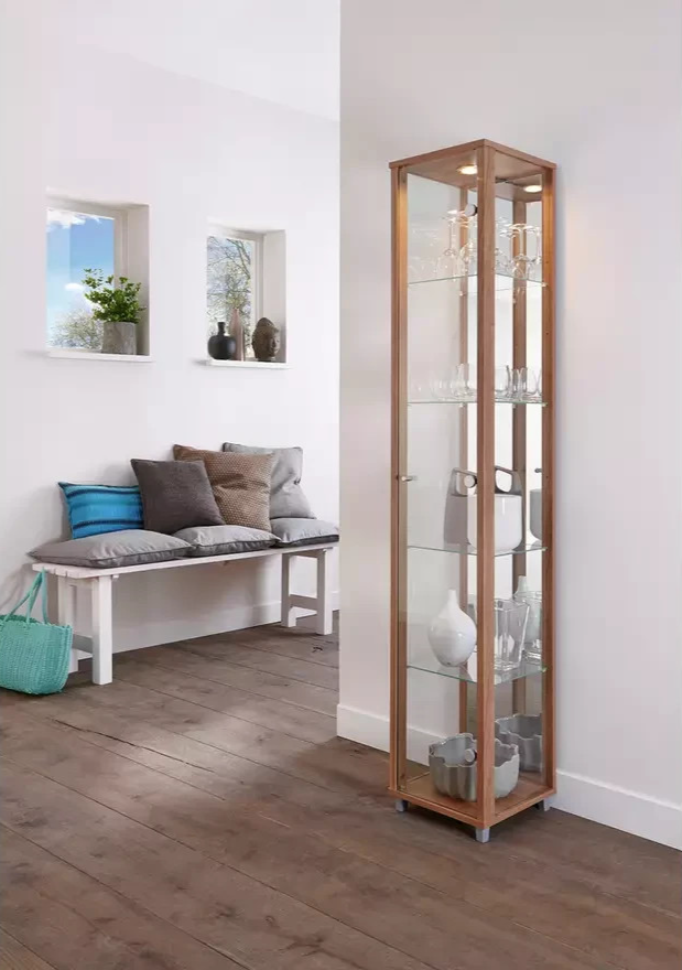 Home 1 Glass Door Display Cabinet Light Oak | Living Room Storage Cabinet Furnit
