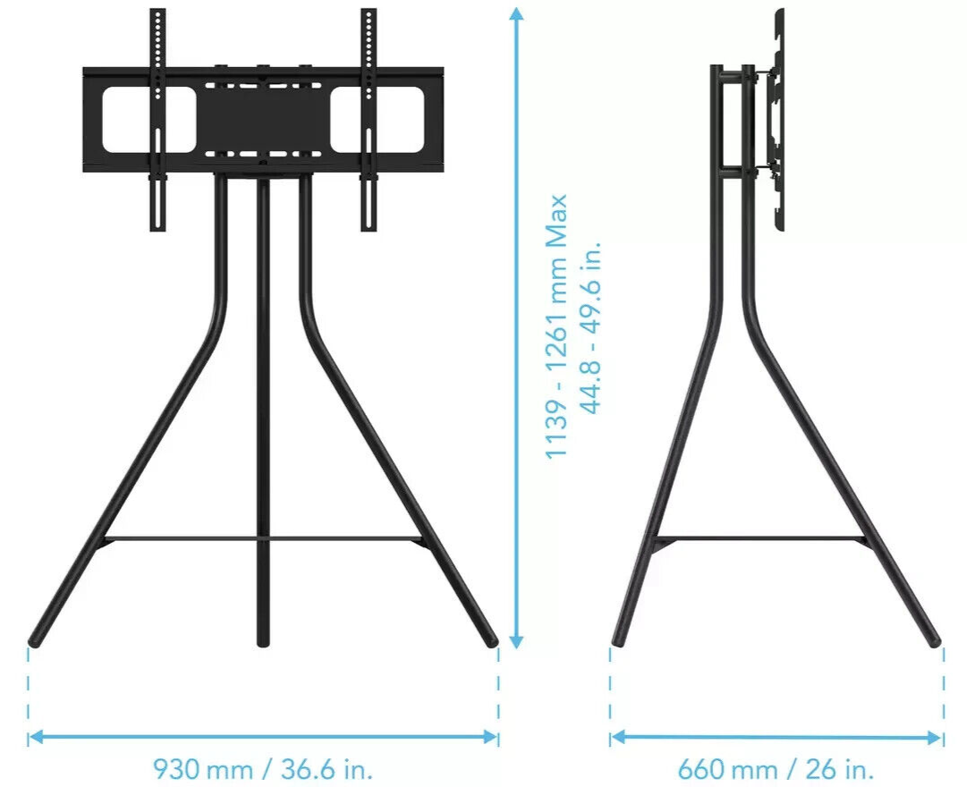 AVF TV Stand With Storage in Black - Up to 65 Inch TV Unit Tripod - 93cm Wide