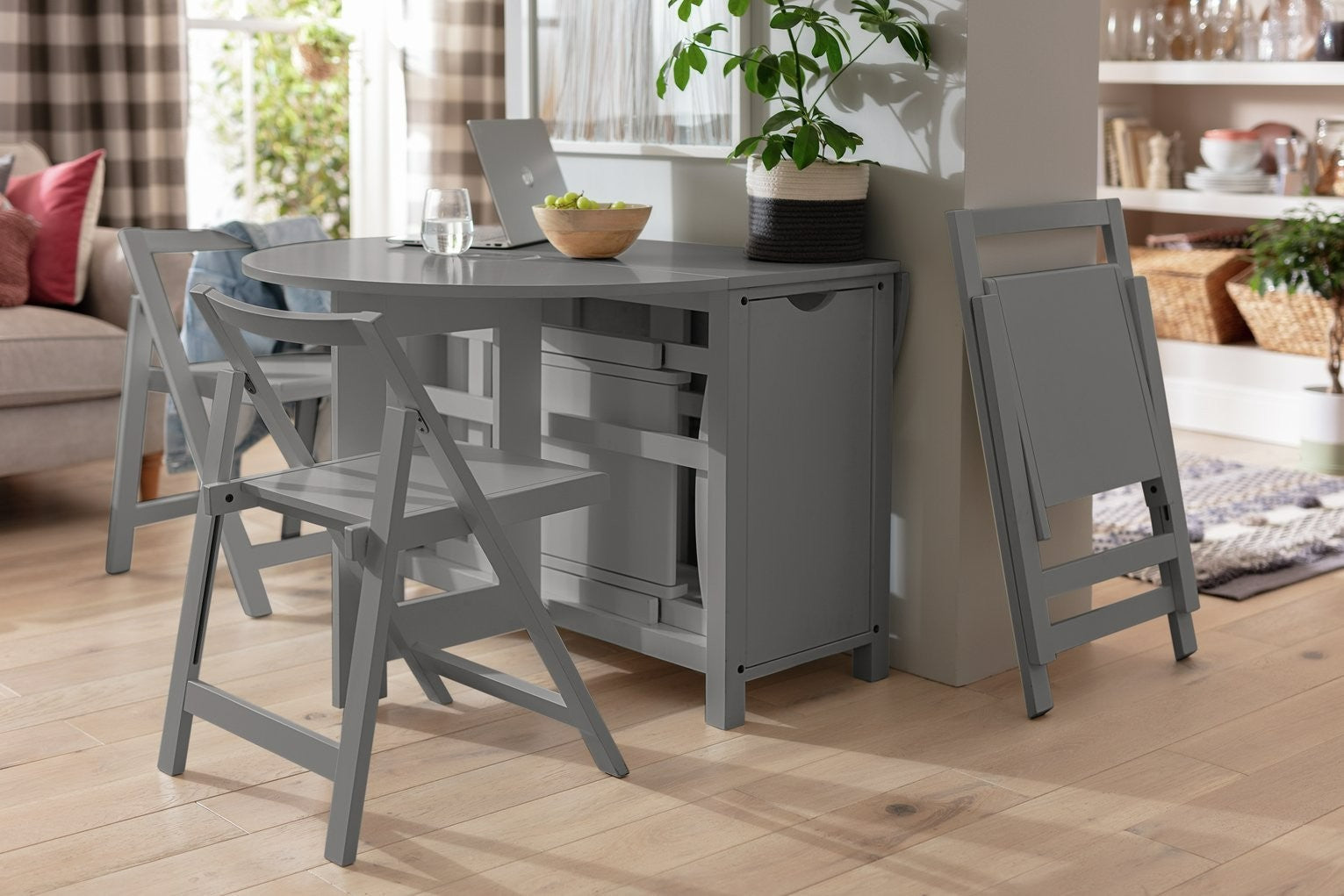 Home Butterfly Ext Grey Dining Table & 4 Grey Chairs | Modern Home Dining