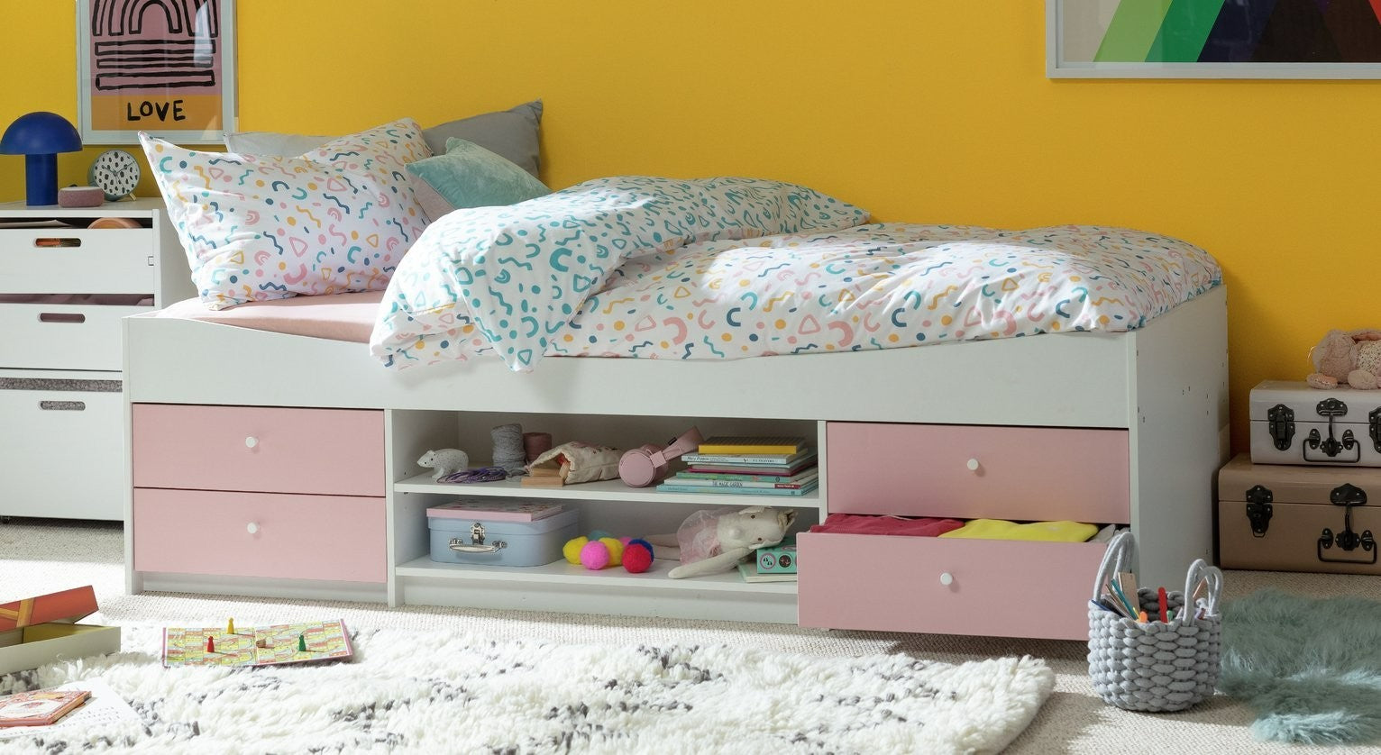 Home Malibu Storage Cabin Bed - Pink & White | Storage bed for girls