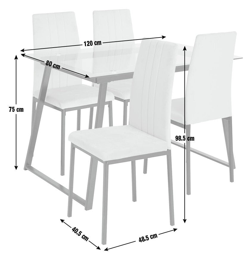 Home Tyrus Glass Dining Table & 4 Charcoal Chairs | Modern Kitchen Dining Set