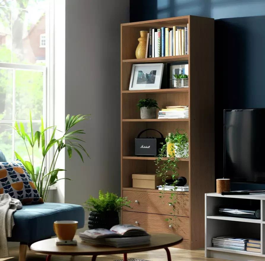 Maine 2 Drawer Bookcase - Oak Effect