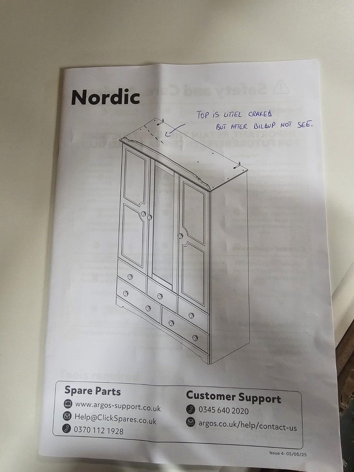 Home Nordic 3 Door 5 Drawer Mirror Wardrobe - White (B Grade)