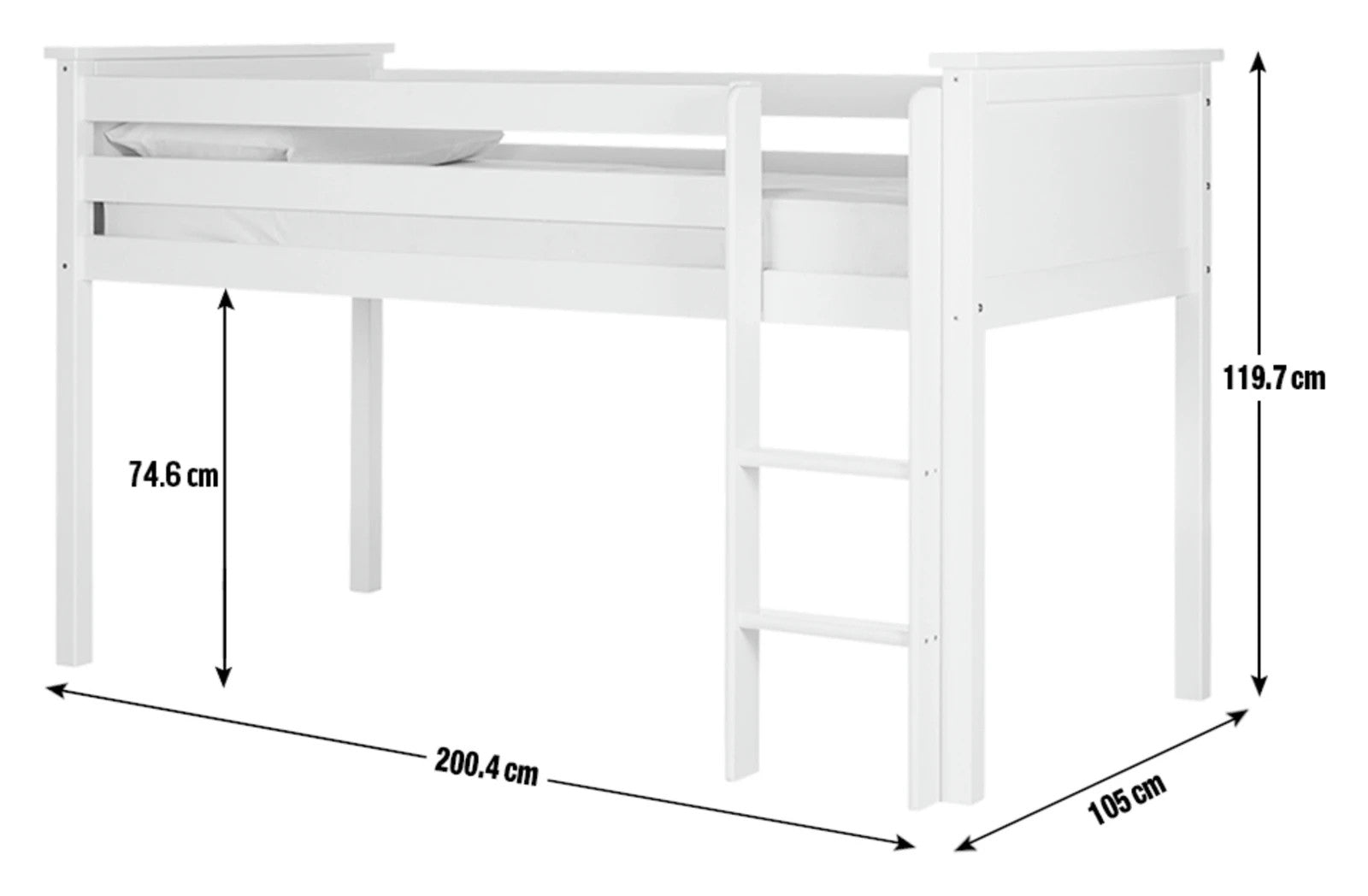 Brooklyn Midsleeper Bed Frame-White | Midsleeper bed frame white
