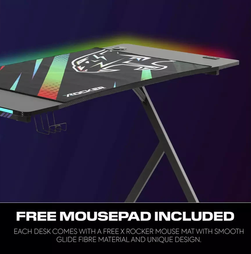 X Rocker Arteon RGB Esports Gaming Desk Black | App Controlled LED Computer Desk