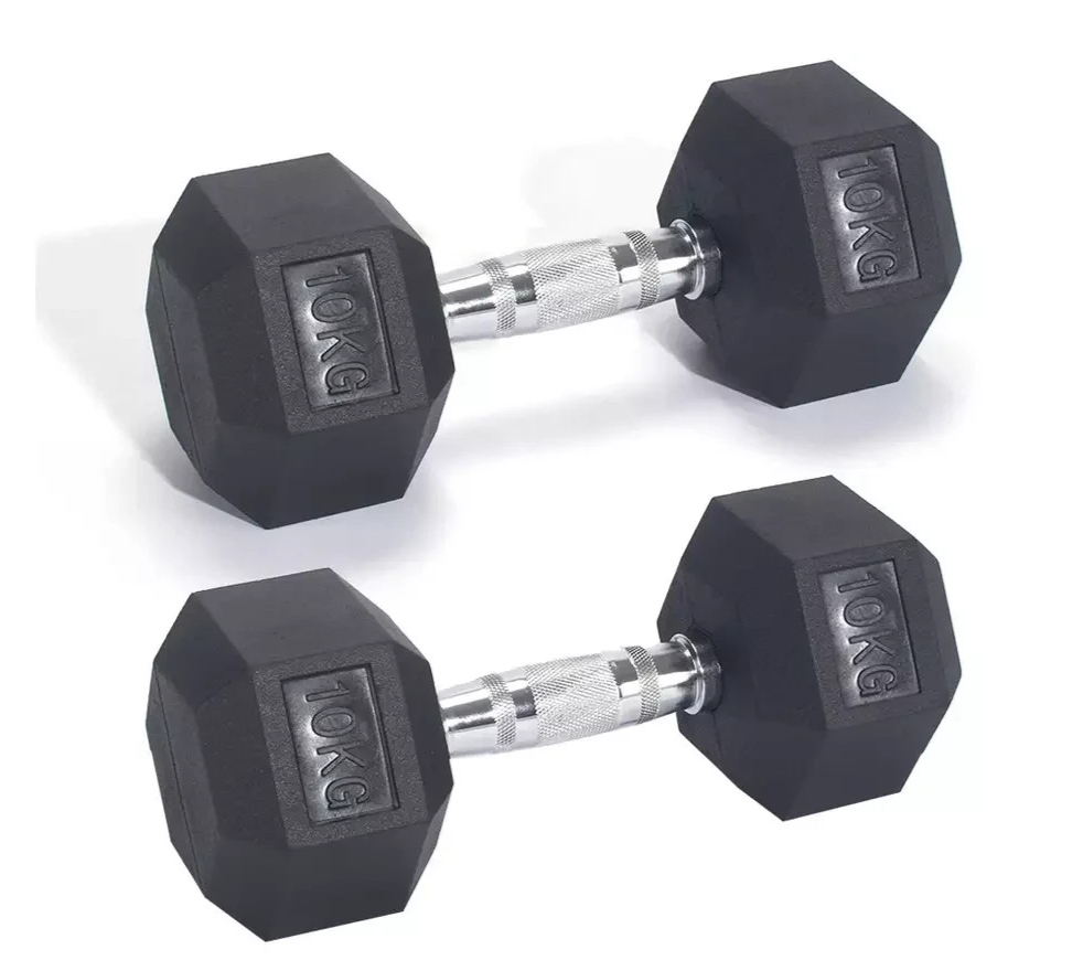 Pro Fitness 10kg Hex Dumbbell Set | Strength Training Weights Home Gym Equipment